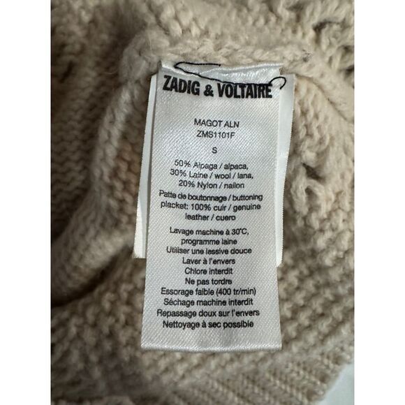 Zadig & Voltaire cream alpaca wool sweater with leather snap placket size small - Picture 7 of 8